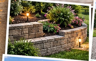 Illustrative landscaped retaining wall and garden beds